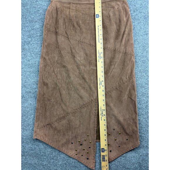 Selene Sport Jacket Skirt Set Women's 12 Brown Faux Suede Button Up Embellished - Picture 9 of 11